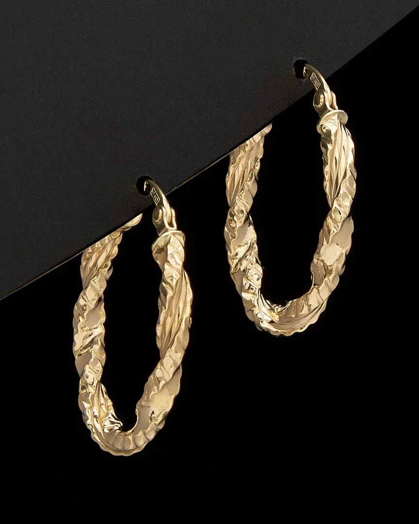 14K Italian Gold Twisted Oval Hoops