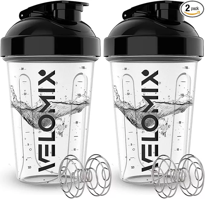 '-2 Pack- 20 oz Protein Shaker Bottles for Protein Mixes - 2x Wire Whisk, Leak Proof Shaker Cups for Protein Shakes and Pre Workout, Protein Shaker Bottle Pack, Protein Mixer Cup (Blue&Black)