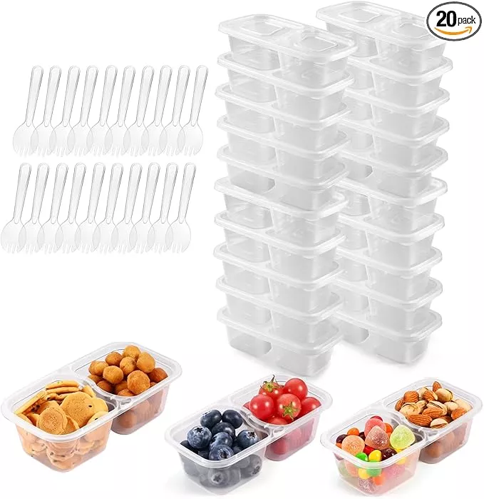 20PCS Reusable Snack Containers with Lids, Portion Control Sauce Cups for Meal Prep, Bento Box Dips & Condiments, Leak-Resistant, Stackable, Dishwasher Safe, for Kids & Adults