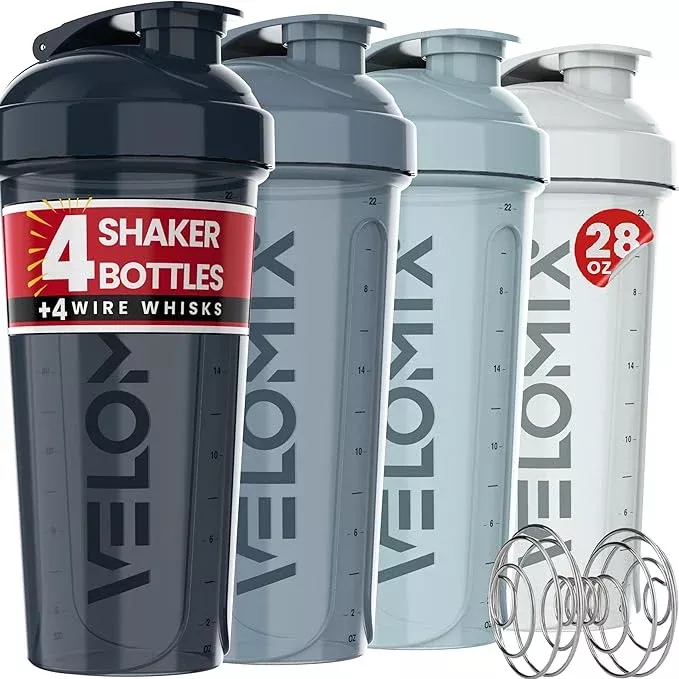 '-4 PACK- 28 oz Protein Shaker Bottle for Protein Mixes - 4x Wire Whisk | Leak Proof Shaker Cups for Protein Shakes | Protein Shaker Bottle Pack | Protein Shake Cup (Burgundy Pack)
