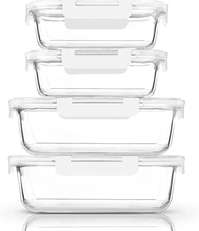 [80 oz & 36 oz]Extra Large Glass Food Storage/Baking Containers Set with Lids, 2 Pack 80 oz(10 cup)&2 Pack 36 oz (4.5 cup)Airtight Glass Container,Microwave,Oven,Freezer and Dishwasher, Green