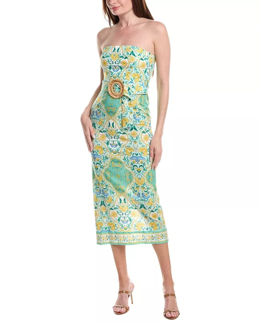 Adrianna Papell Strapless Printed Midi Dress