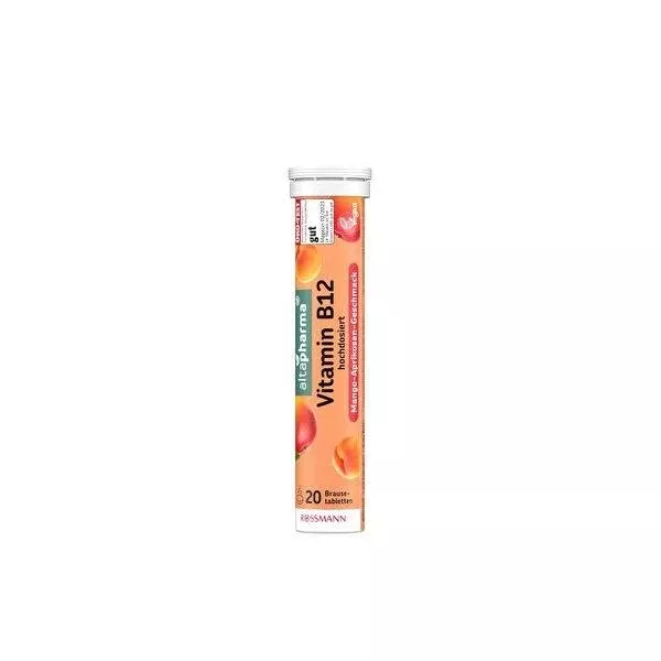 Altapharma Vitamin B12 Supplement Effervescent Tablets - Mango-Apricot Flavored, Vegan, Lactose & Gluten-Free, Energy Boost - 20 Tablets