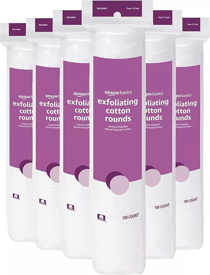 Amazon Basics Exfoliating Cotton Round, 600 Count (6 Packs of 100) (Previously Solimo)