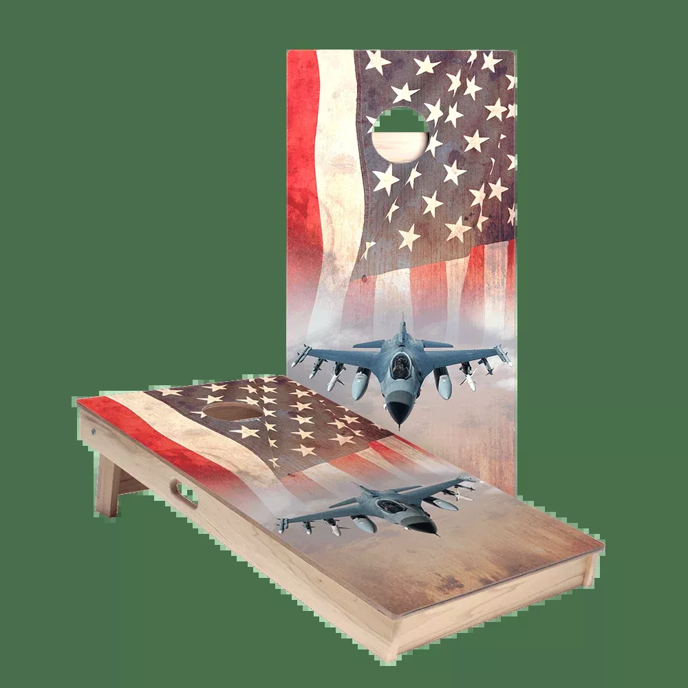 American Flag With Jet Star Cornhole Boards