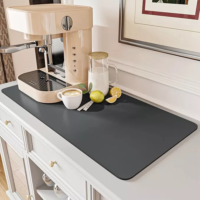 AMOAMI-Coffee Mat Hide Stain Rubber Backed Absorbent Dish Drying Mat for Kitchen Counter-Coffee Bar Accessories Fit Under Maker Machine Pot Espresso Machine Dish Rack
