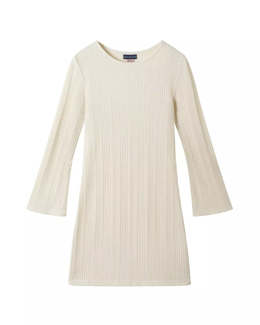 Andy & Evan Lurex Rib Bell-Sleeve Dress