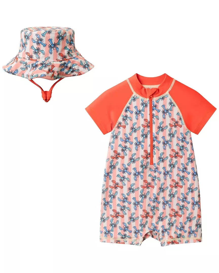 Andy & Evan Orange Lobster Swim Romper