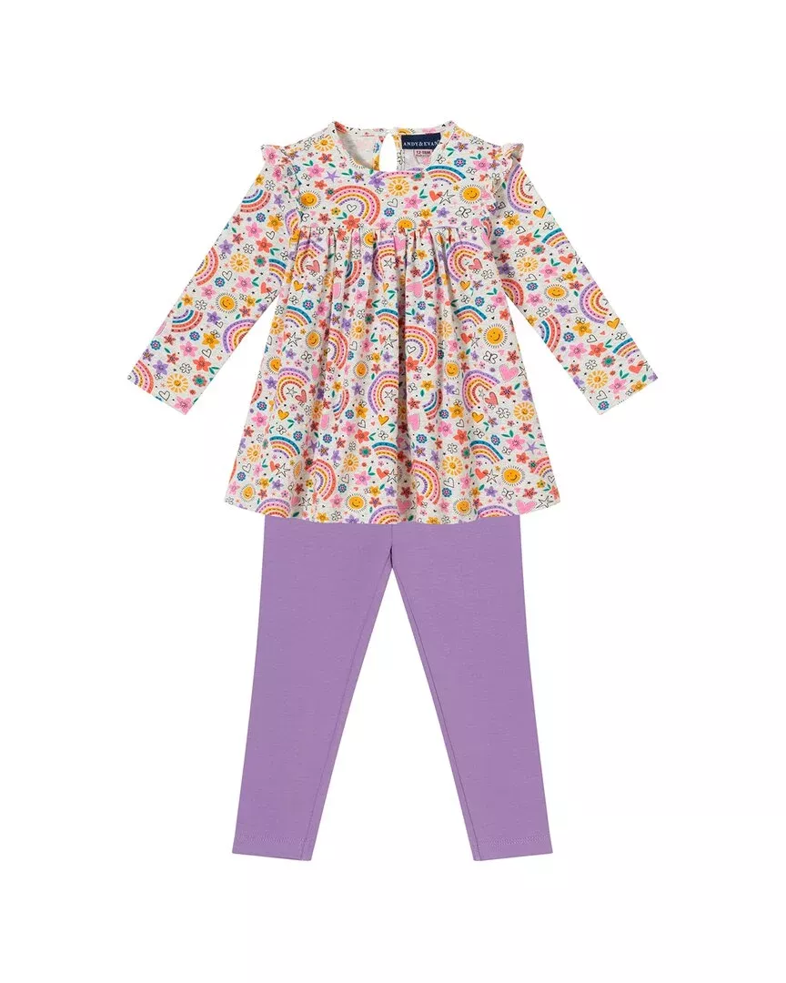 Andy & Evan Rainbow Printed Babydoll Dress & Legging Set