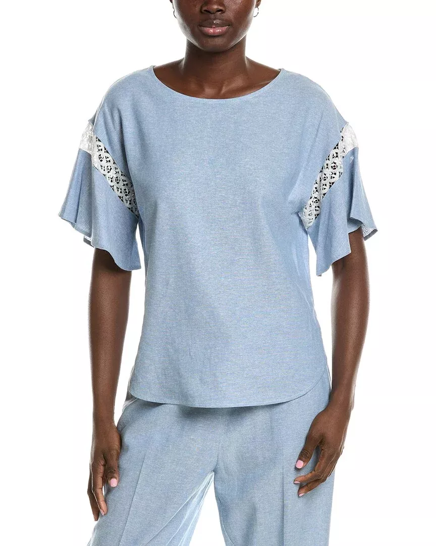Anne Klein Batteau Neck Linen-Blend Blouse