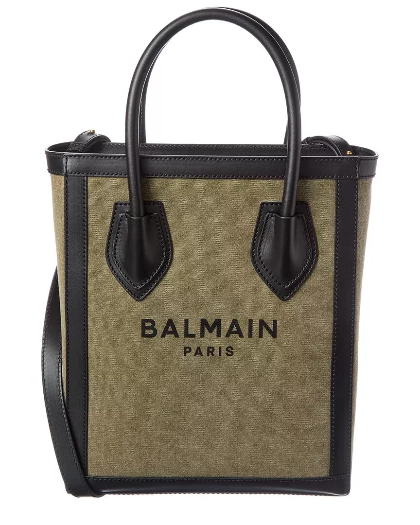 Balmain Logo Canvas & Leather Tote
