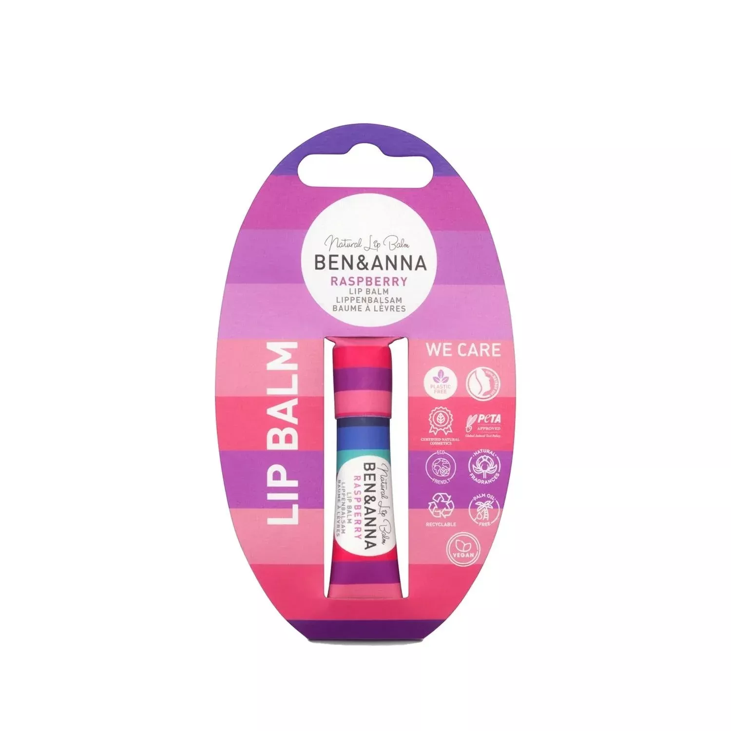 BEN & ANNA Natural Lip Balm Raspberry - Moisturizing, Portable, 6g
