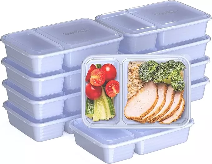 Bentgo 20-Piece Lightweight, Durable, Reusable BPA-Free 2-Compartment Containers - Microwave, Freezer, Dishwasher Safe - Silver