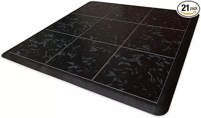 Big Floors 3X3LUXBLAKFLOOR Modular Interlocking Lightweight Plastic Dance Floor Kit (3' x 3'), Luxury Black, 21 Piece