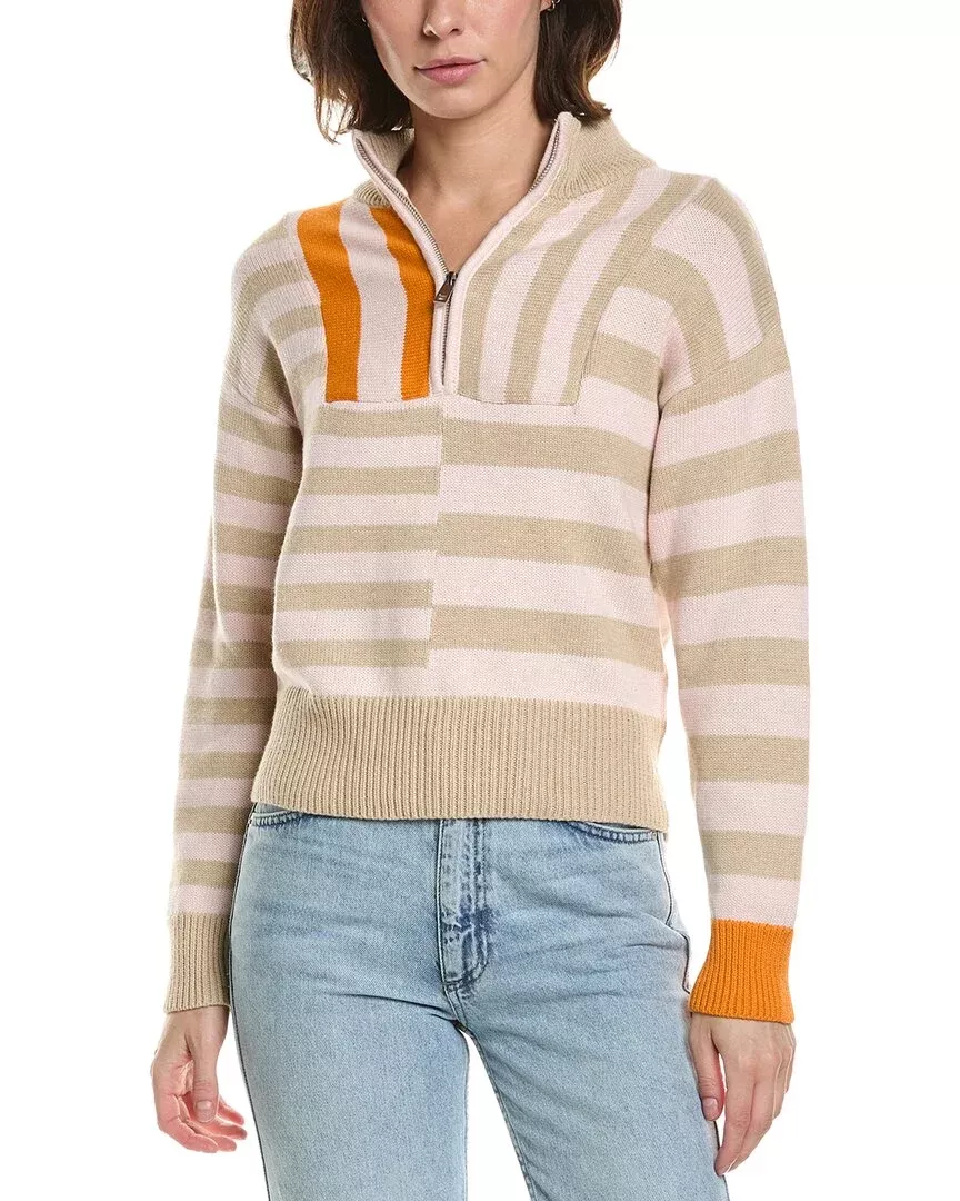 Brodie Cashmere Mix Stripe 1/2-Zip Cashmere-Blend Pullover
