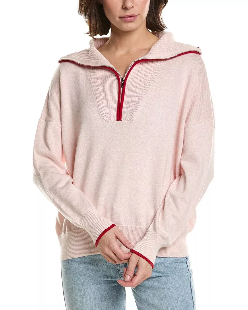 Brodie Cashmere Tipped 1/2-Zip Cashmere-Blend Pullover