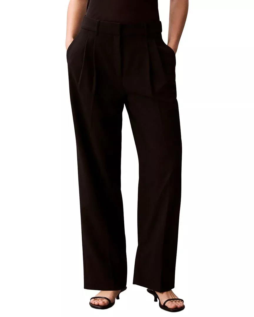Calvin Klein Smooth Stretch Pleated Wide Leg Pant