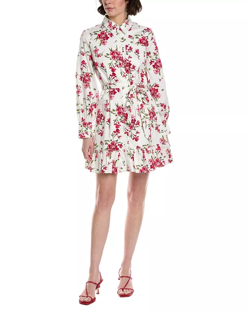 Cece Collared Button-Down Ruffle Hem Mini Dress