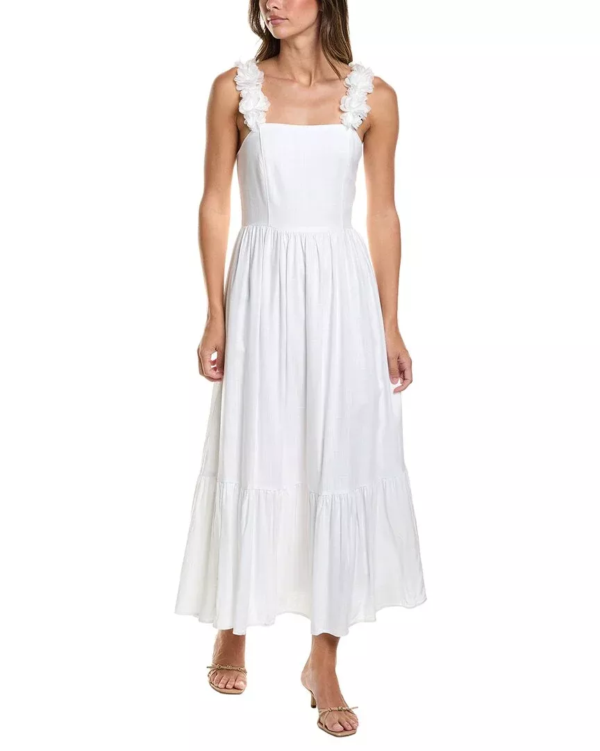 Cece Floral Strap Tiered Linen-Blend Midi Dress