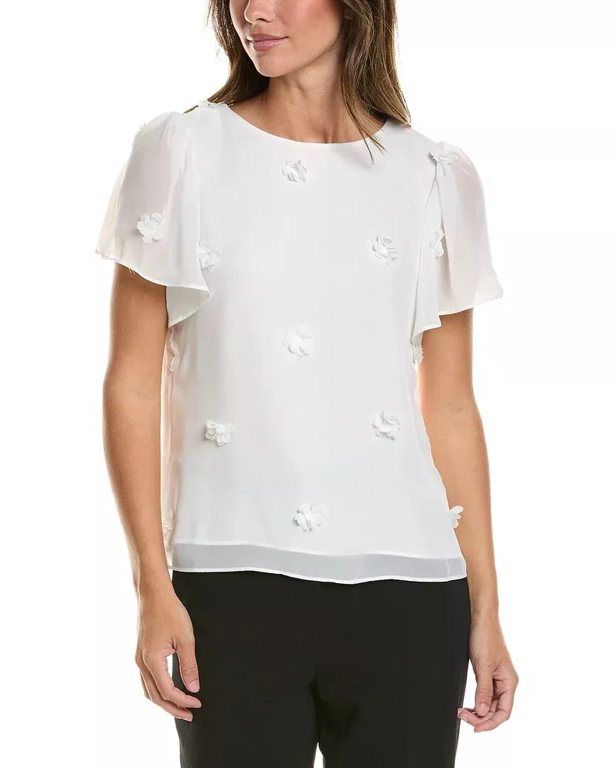 Cece Flutter Crewneck Flower Top