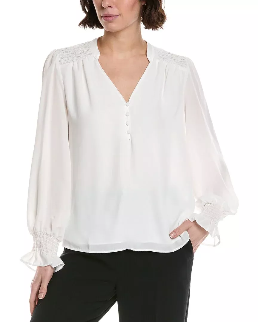 Cece Half Placket Smocked Top