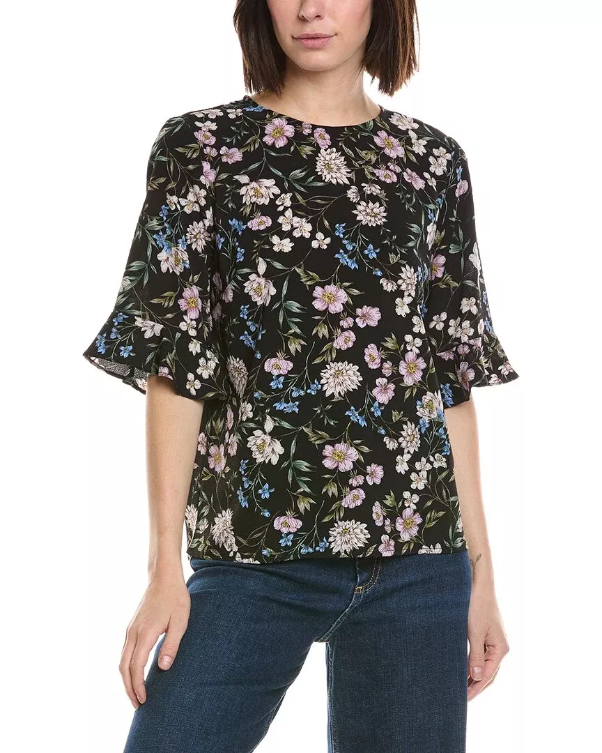 Cece Ruffle Cuff Crewneck Blouse