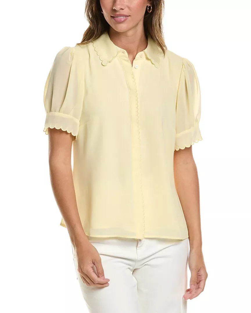 Cece Scallop Contrast Trim Button Down