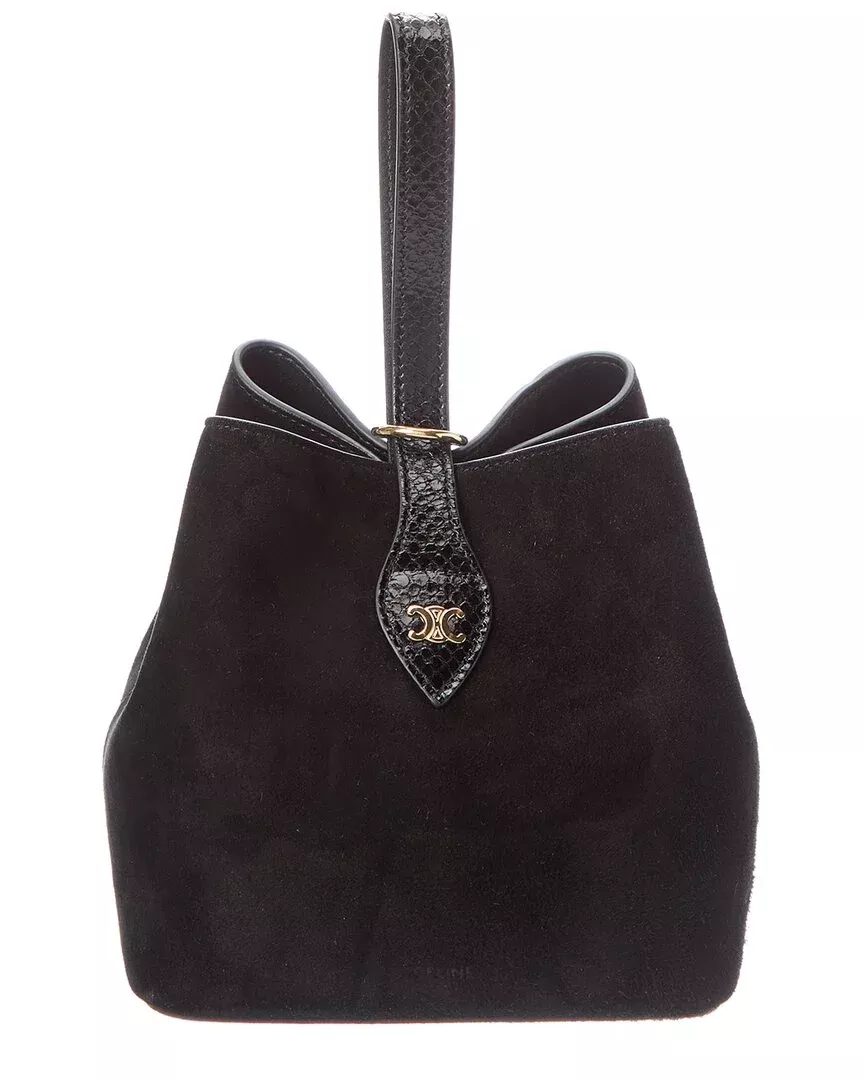 Celine Amber Suede & Python-Embossed Leather Bucket Bag