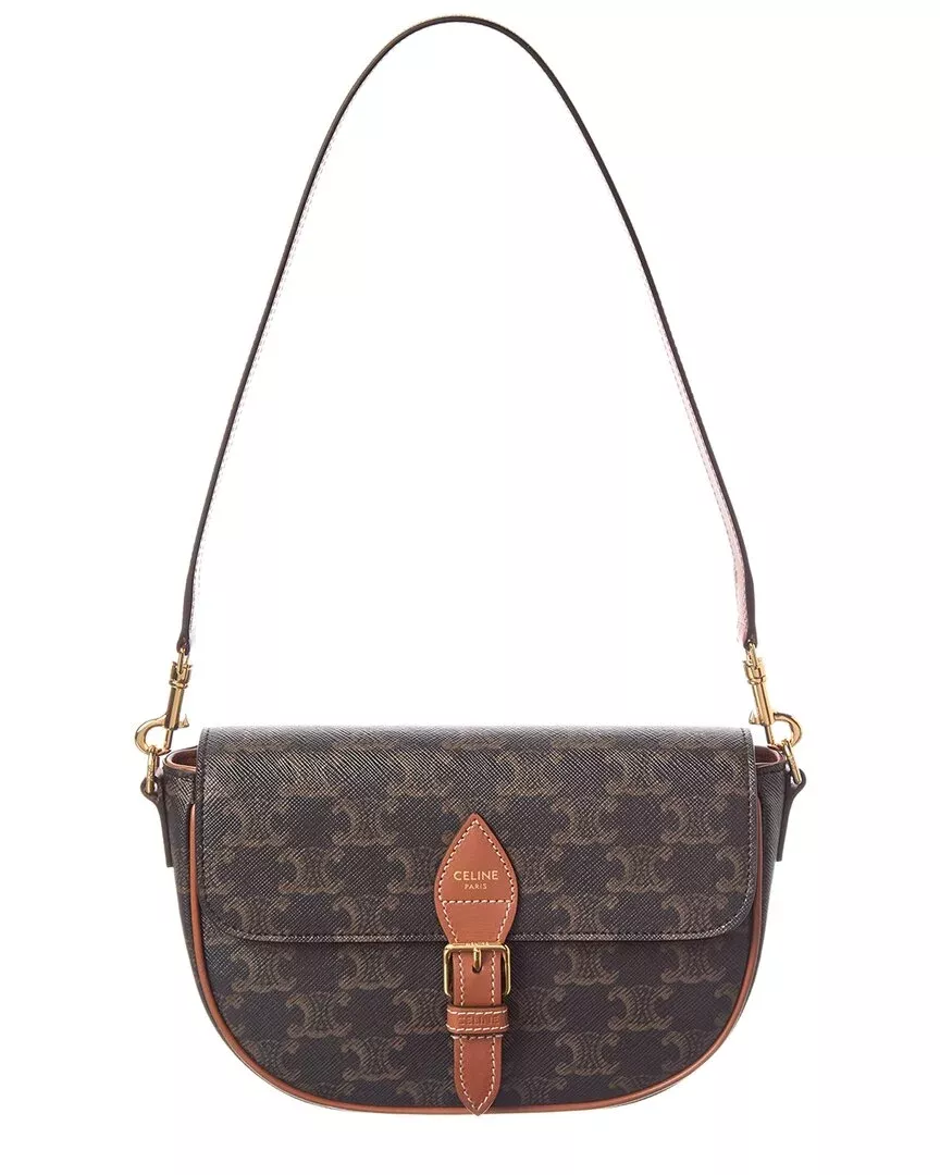 Celine Folco Triomphe Coated Canvas & Leather Shoulder Bag