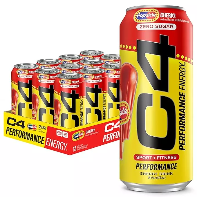 Cellucor C4 Energy Drink Cherry, Carbonated Sugar Free Pre Workout Performance Drink with no Artificial Colors or Dyes, 12 Oz, Pack of 12