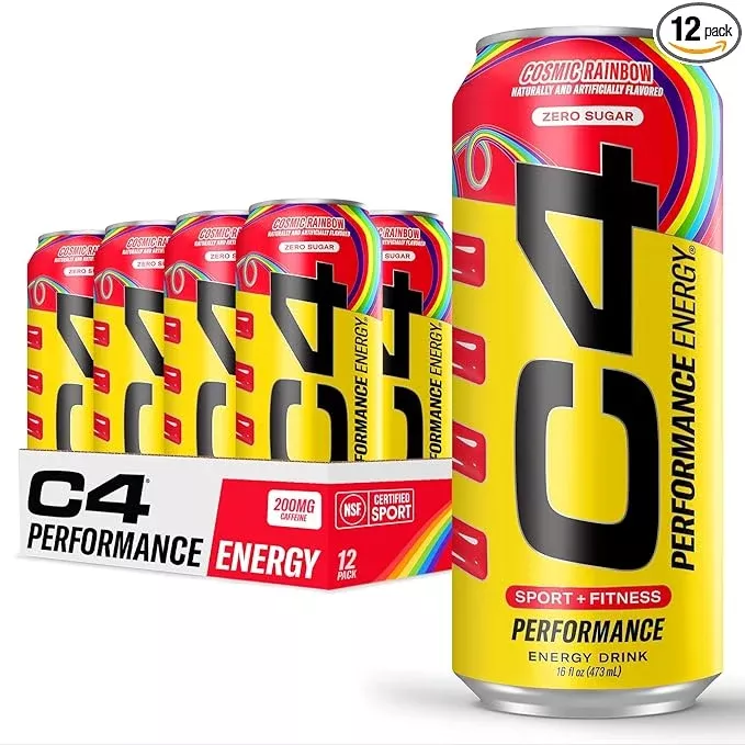 Cellucor C4 Performance Energy Drink | Cosmic Rainbow | Zero Sugar Carbonated Preworkout Energy | 200mg Caffeine with Beta Alanine | 16 Fl Oz (12 Pack), Packaging May Vary