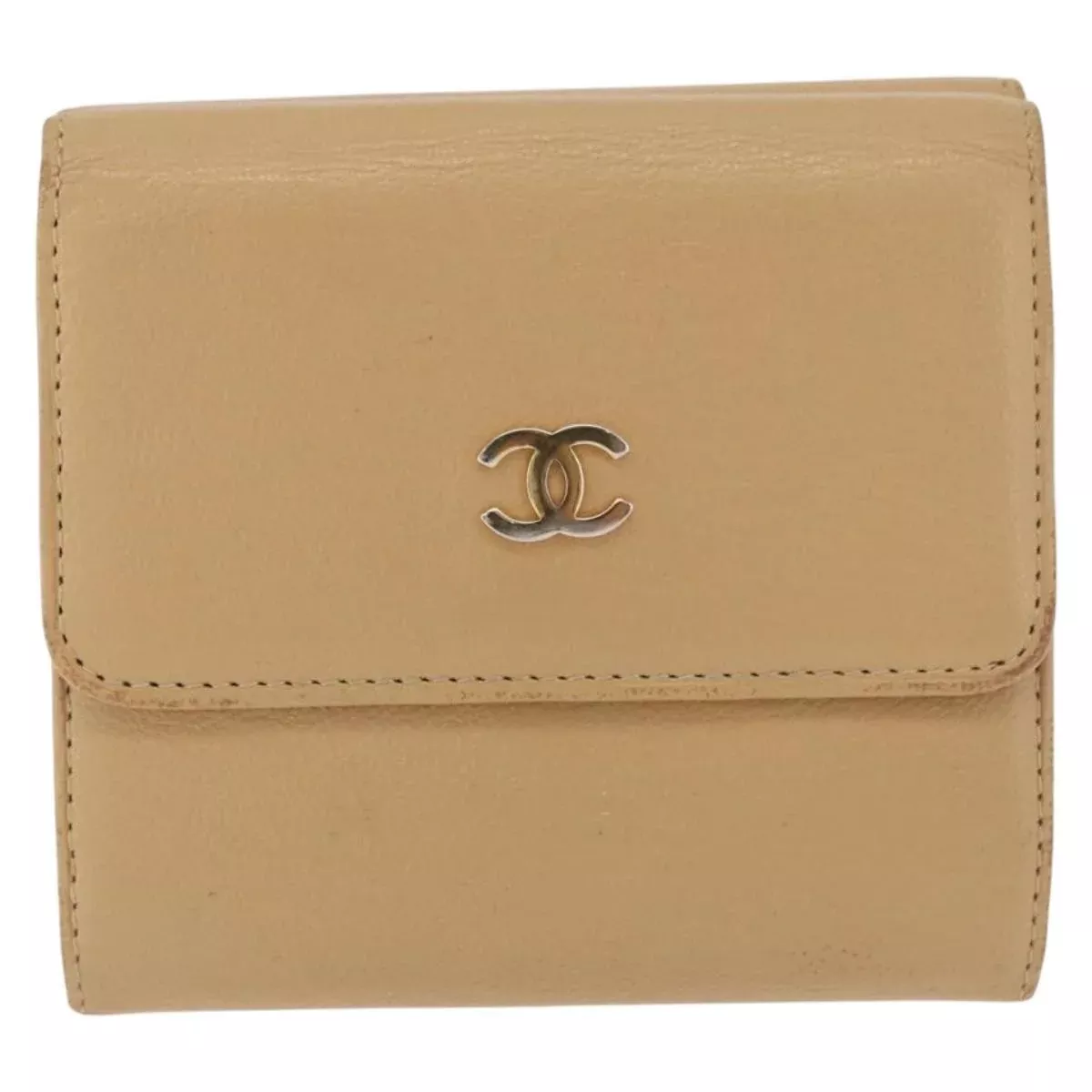 Chanel Cc Trifold Wallet Leather Beige Leather Wallets Accessory (Authentic Pre-Loved)