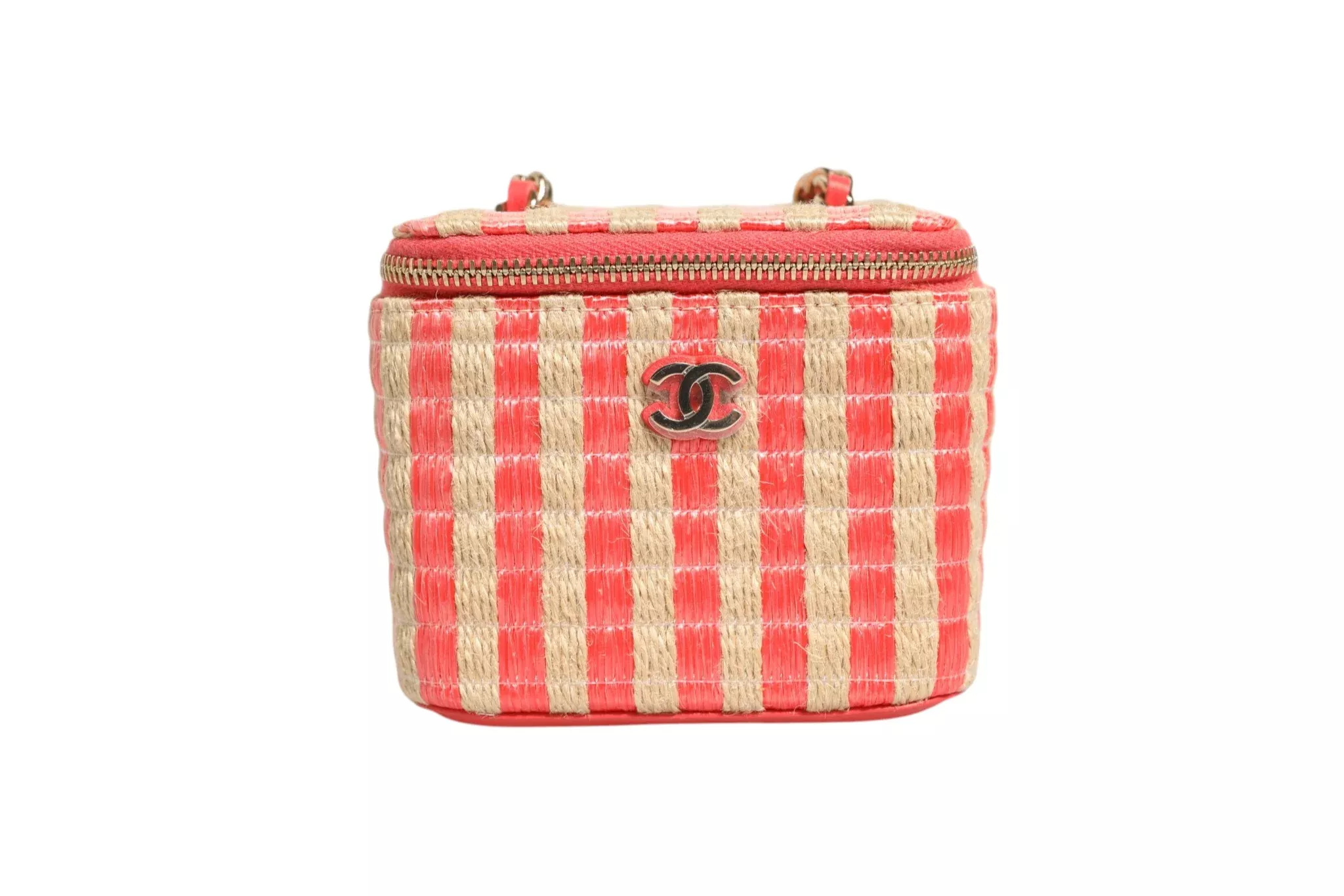 Chanel Raffia Jute Striped Mini Vanity Women's Case (Authentic Pre-Loved)