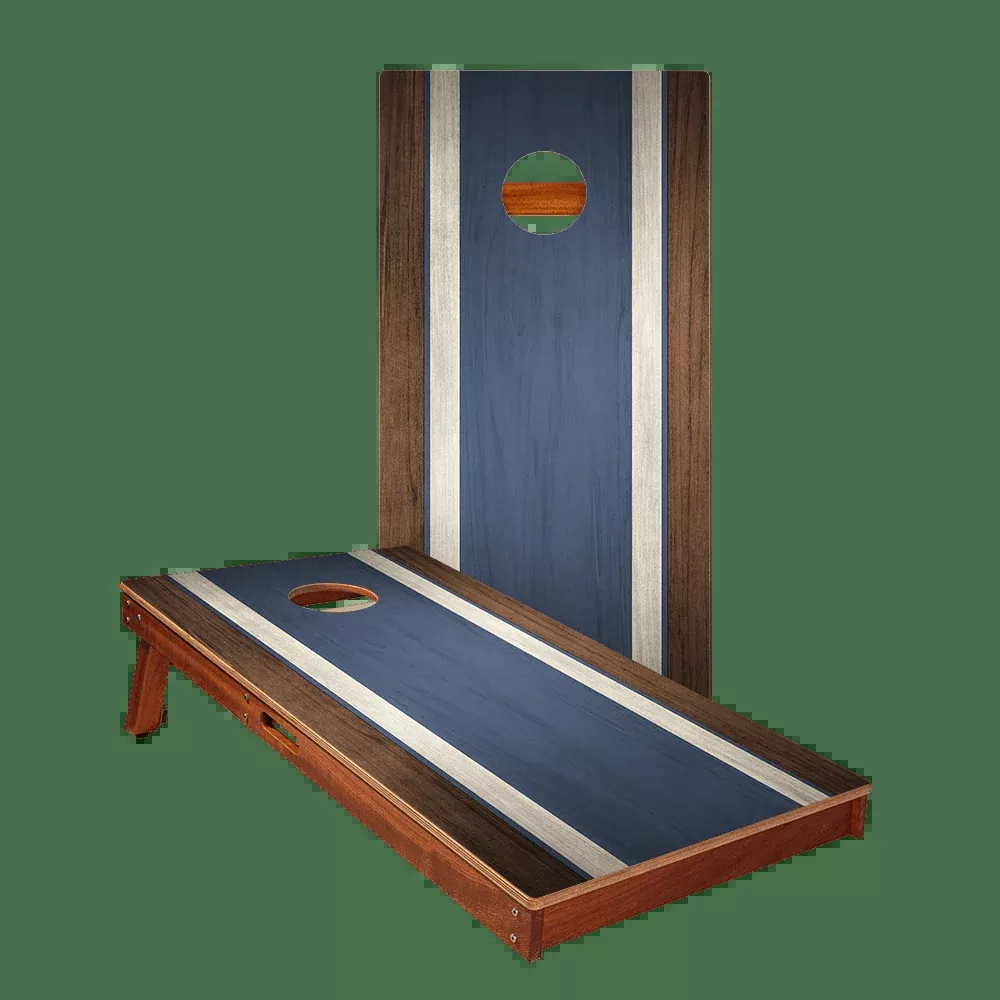 Classic Stripes Dark Wood Blue Silver Series Cornhole Boards