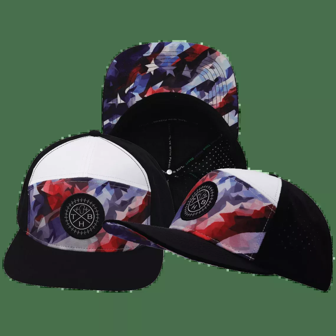 Color Vibes Hat - Flat Bill - Geo Flag - Black / White - Laser Mesh