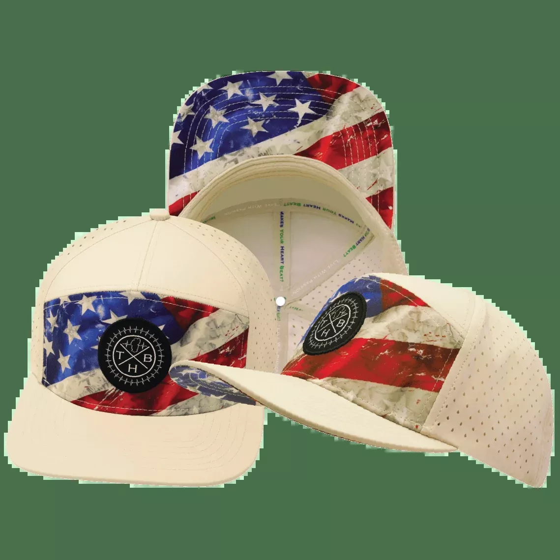 Color Vibes Hat - Flat Bill - Rugged Flag - Cream - Laser Mesh