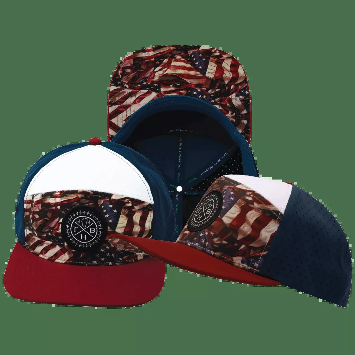 Color Vibes Hat - Flat Bill - Silk Flag - Dark Red / White / Navy - Laser Mesh