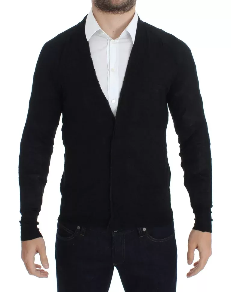 Costume National Black Fine Wool Button Men's Cardigan