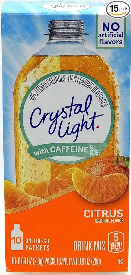 Crystal Light On The Go Citrus With Caffeine Drink Mix, 10-Packet Box (Pack of 15)