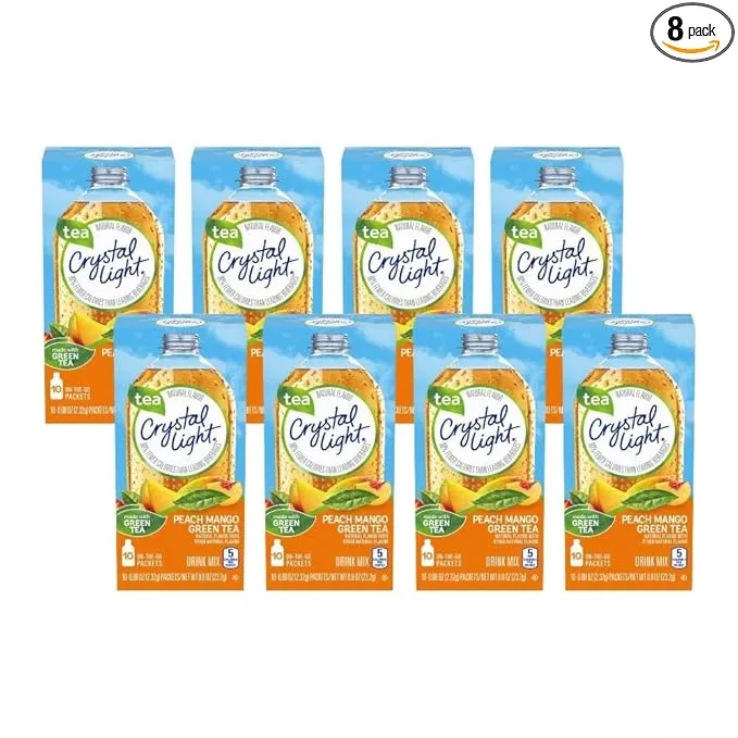 Crystal Light On The Go Peach Mango Green Tea Drink Mix, 10-Packet Box (Pack of 8)