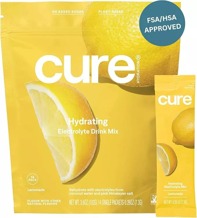 Cure Hydration | Plant-Based Electrolyte Drink Mix | No Added Sugar | FSA-HSA | Dehydration Relief Powder Made with Coconut Water | Non-GMO | Vegan | 28 Servings Jar - Berry Pomegranate