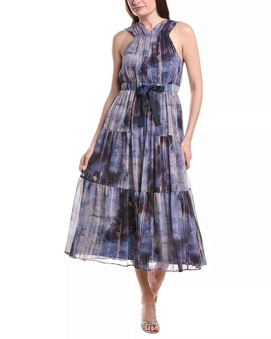 Dkny Pleated Chiffon Tie Dress