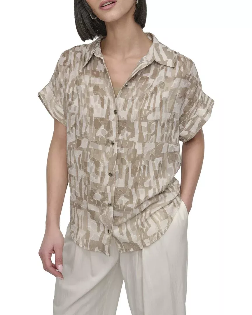 Dkny Short Sleeve Button Top