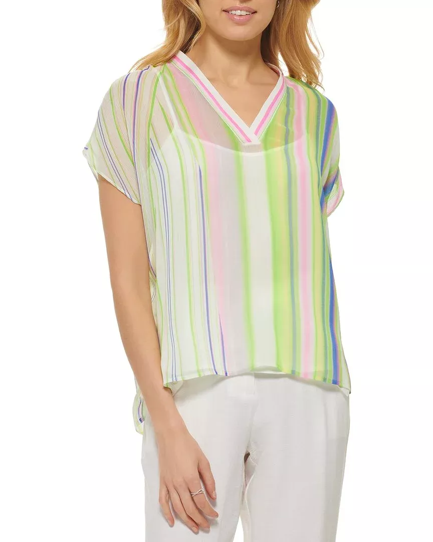 Dkny Striped V-Neck Shirt