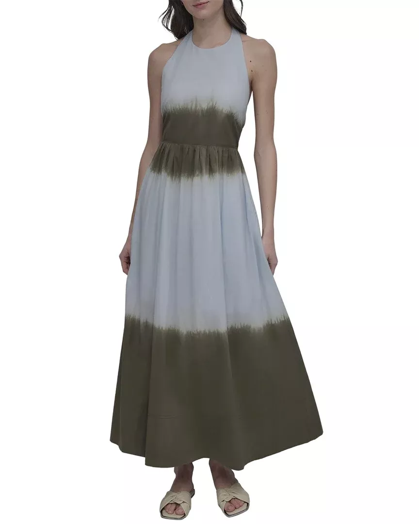 Dkny Tie Dye Maxi Halter Dress With Side Seam Pockets