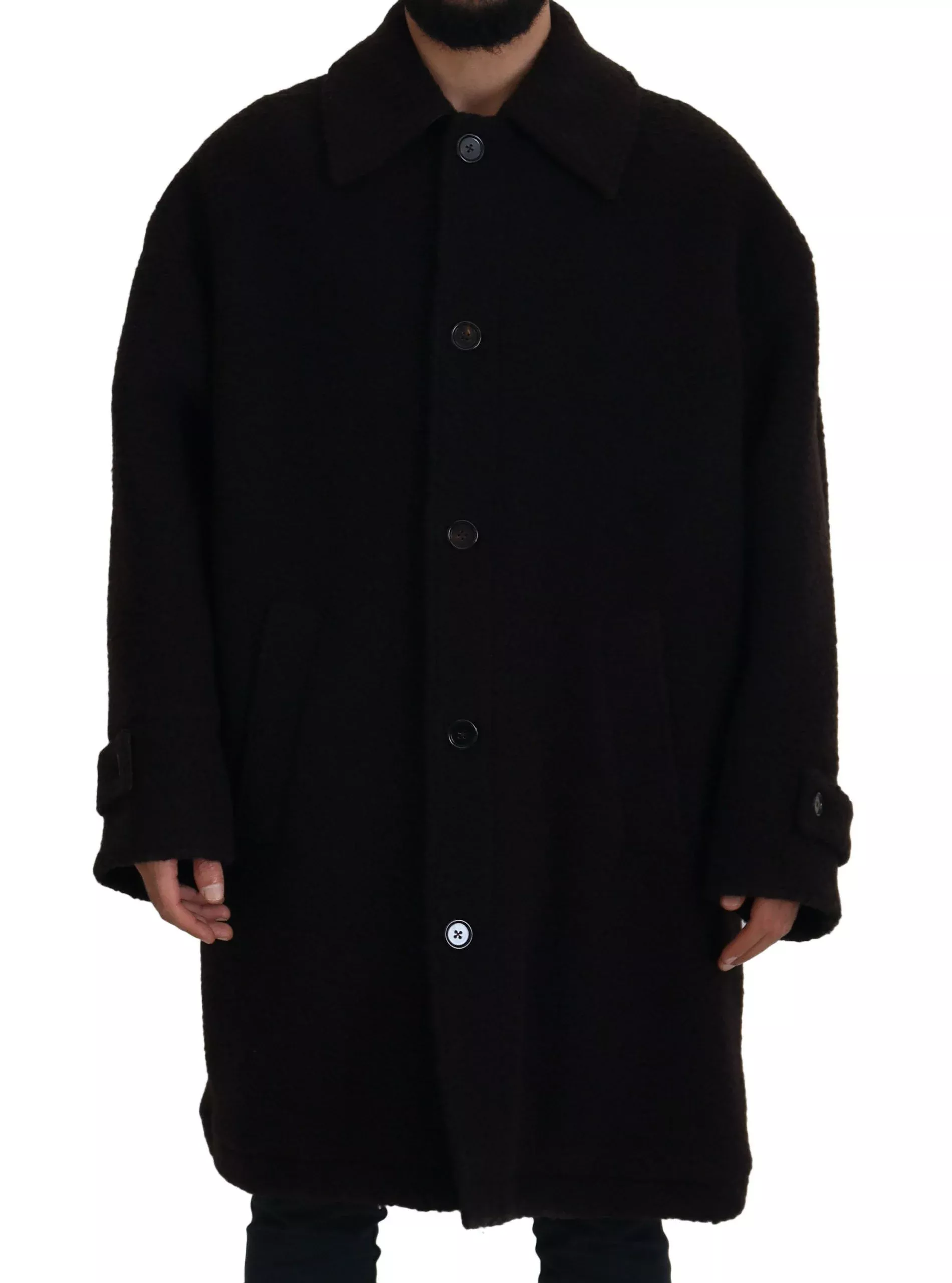 Dolce & Gabbana Black Alpaca Button Down Trench Coat Men's Jacket