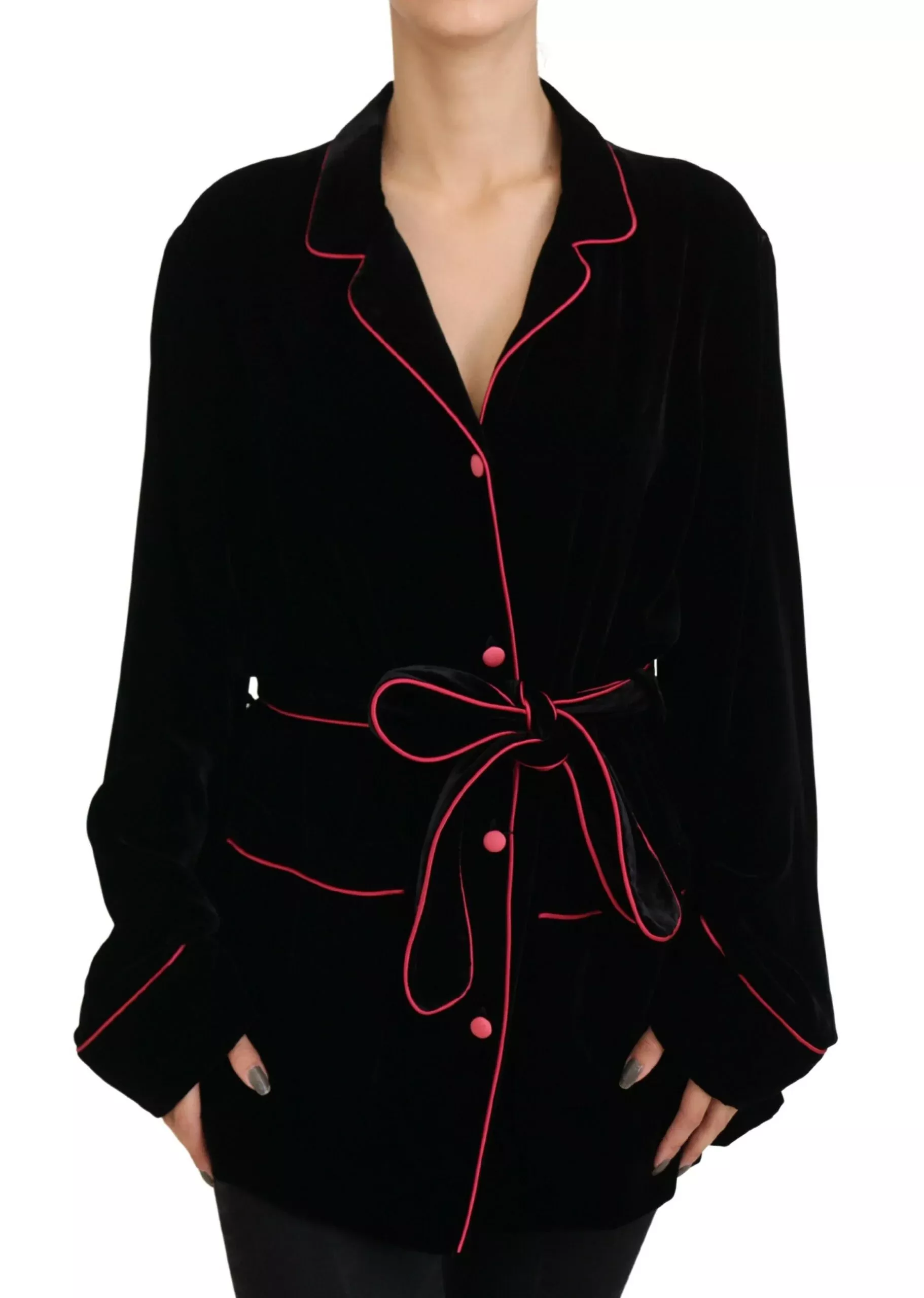 Dolce & Gabbana Black Button Belted Blazer Viscose Women's Jacket
