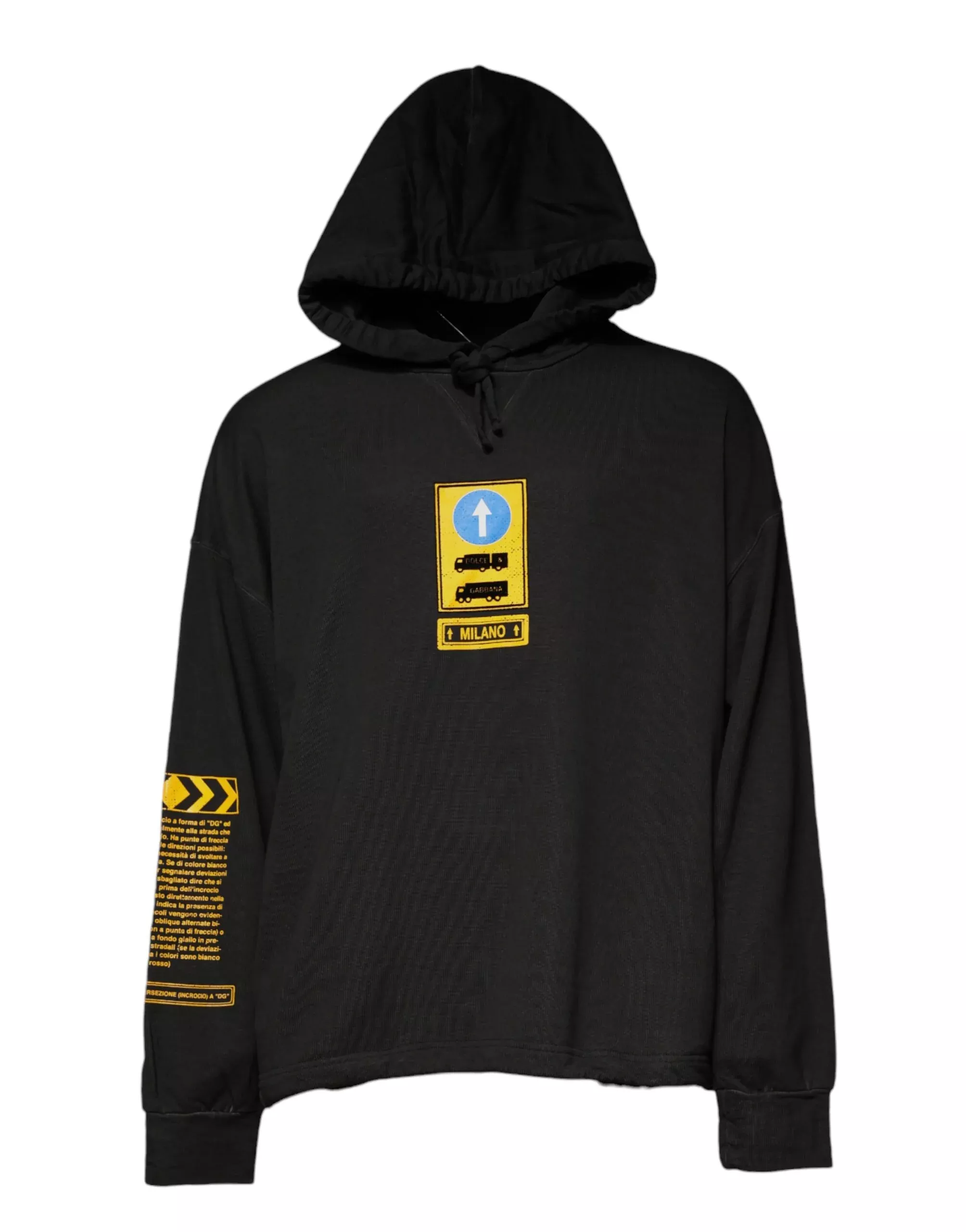 Dolce & Gabbana Black Cotton Hooded DG Shield Pullover Men's Sweater