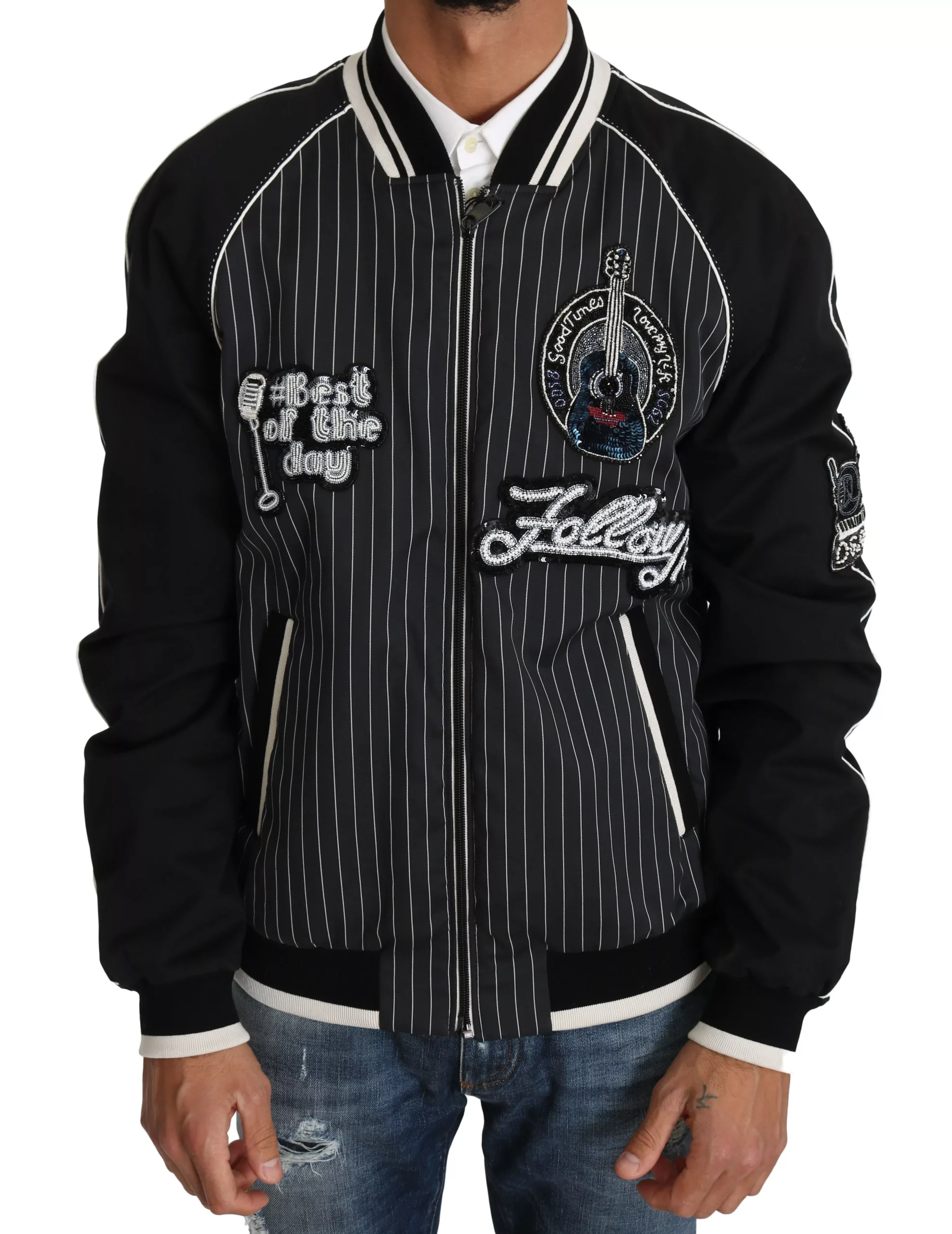 Dolce & Gabbana Black DD58 SG62 Sequined Beaded Men's Jacket