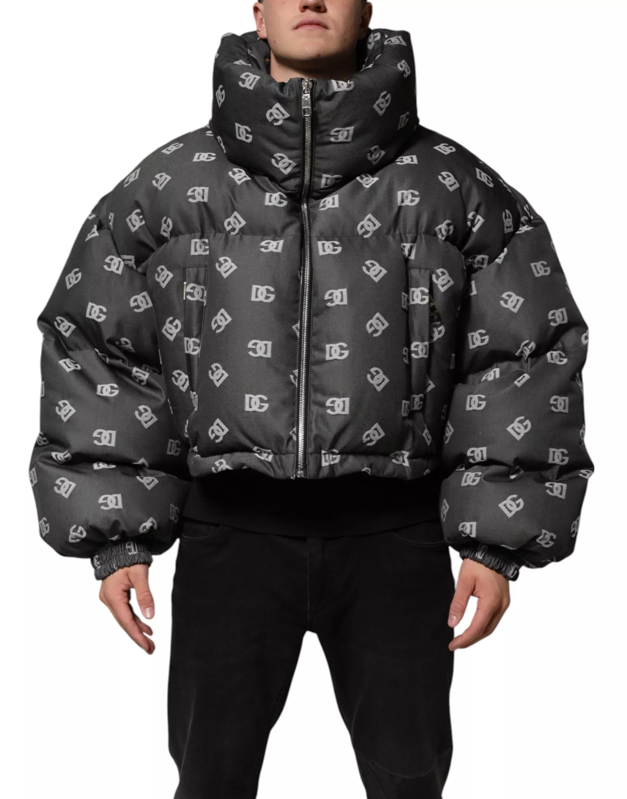 Dolce & Gabbana Black DG Monogram Full Zip Puffer Men Men's Jacket